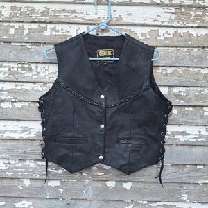 Vintage Black Leather Vest with Braided Detail Size Medium Motorcycle Biker